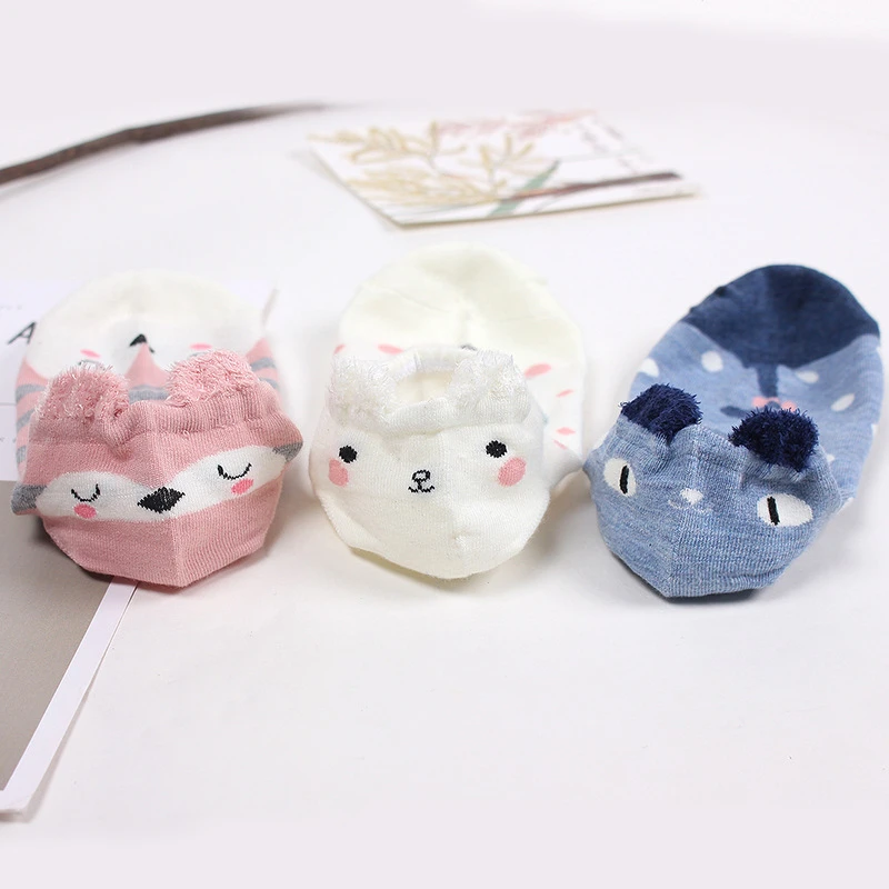 1 Pair Women Socks Cartoon Kawaii Cute Japanese Slippers Korean Style 3D Ear Boat Short Sock Cotton Cat Animal Female Sox