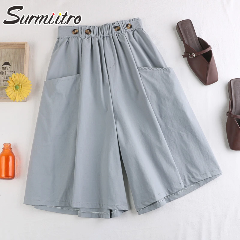 SURMIITRO Fashion 2021 Summer Korean Style Wide Leg Capris Women Short Pants High Elastic Waist Shorts Skirts Female