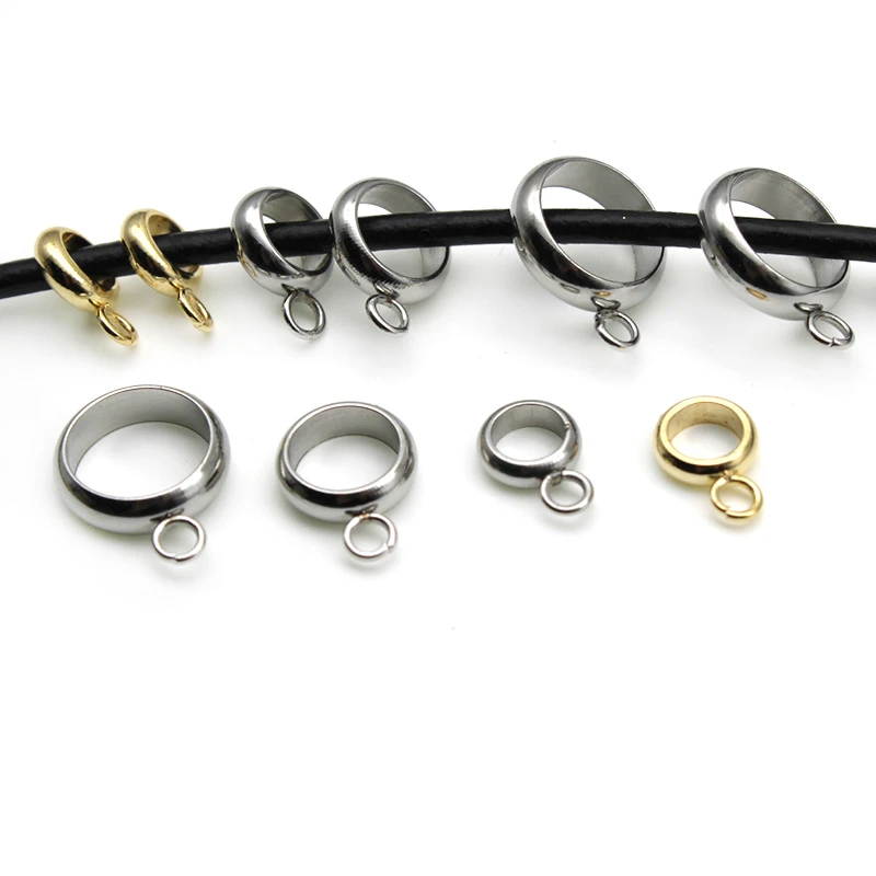 Stainless Steel Gold 4 5 6 8mm Big Larger Hole Spacer Bail Beads Pendant Clips Clasps Connectors for Bracelet DIY Jewelry Making