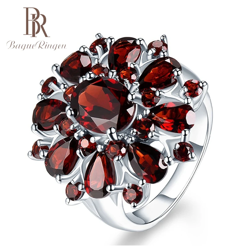 Bague Ringen Top Brand Dark Red Ruby Gemstone Flower Shape Wedding Ring Silver 925 Jewelry Rings For Women Wholesale Party Gifts