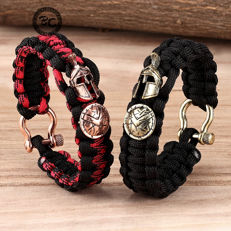 Nordic Outdoor Spartan Warrior Helmet Lanyard Bracelets Men Antique Vikings Accessories Survival Paracord Bangles homme Handmade