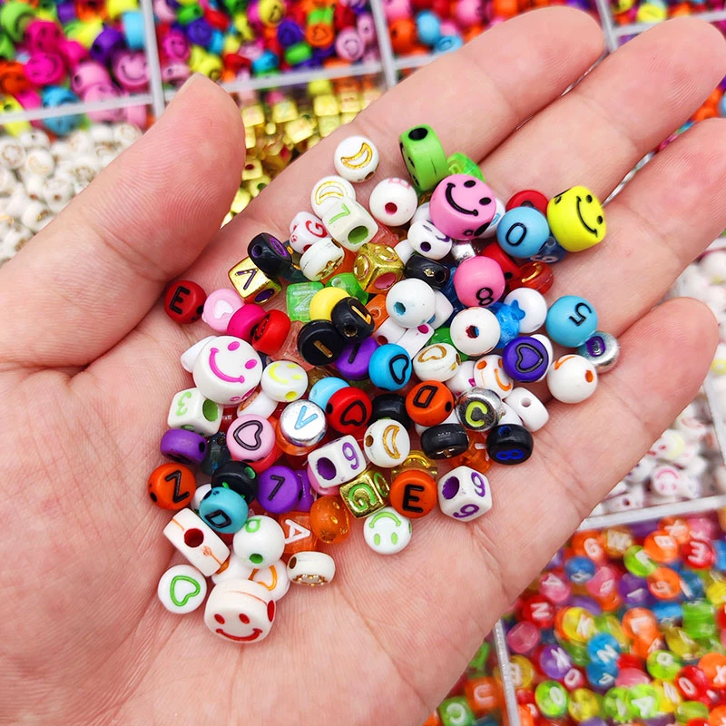 6/7MM Mixed Letter,Numbers,Heart,Face,Star Acrylic Square Cube Flat Round Loose Spacers Beads For Jewelry Making DIY Bracelets