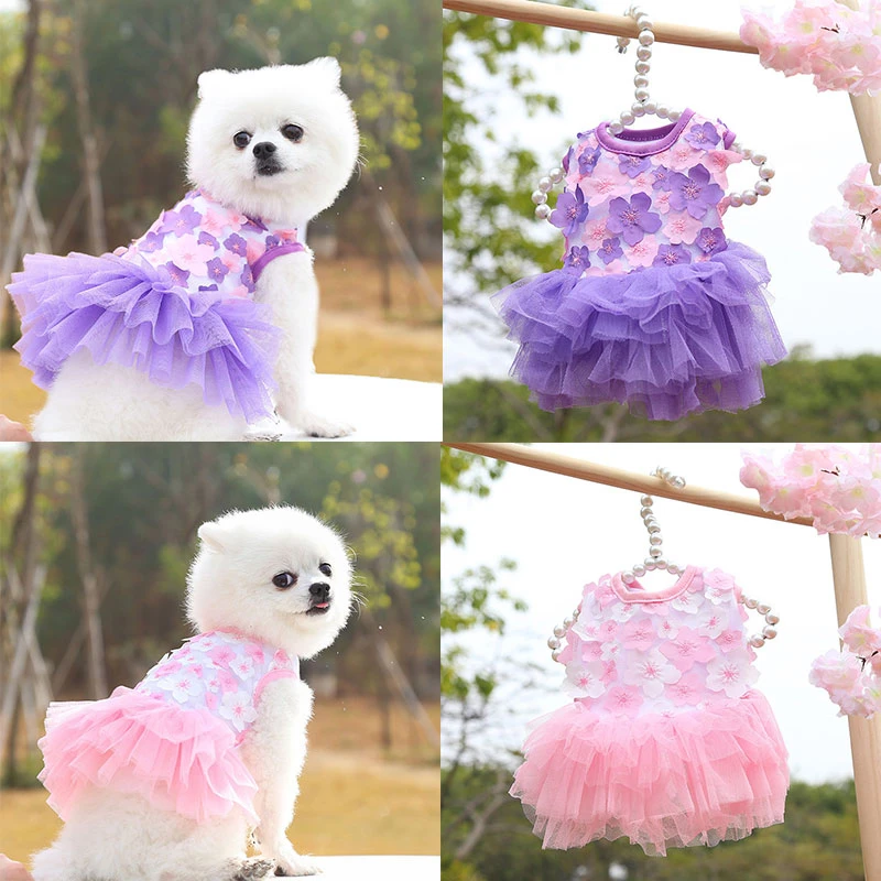 Pet Clothing Dog Cat Skirt Luxury High-end Teddy Bichon Chihuahua Small and Medium Dog Peach Blossom Dress Cotton