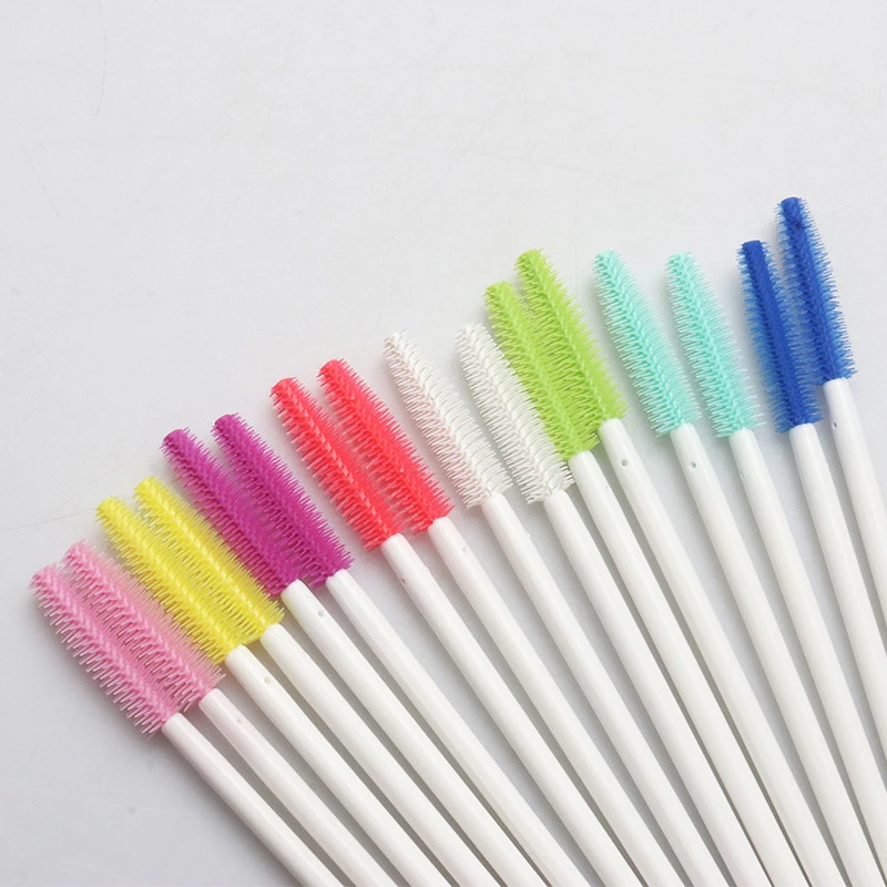 100 pcs Disposable Silicone Eyelashes Brushes white Handle Applicator Mascara Stick Brush Eyelash Extension women Makeup Tools