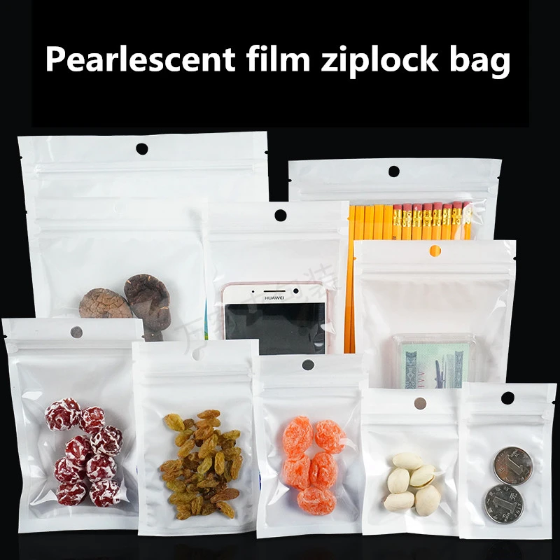 50Pcs Self Sealing Zipper Bag Resealable Packaging Bag Pouches Parts Jewelry Data Cable Storage Bag Pearlescent Film Ziplock Bag