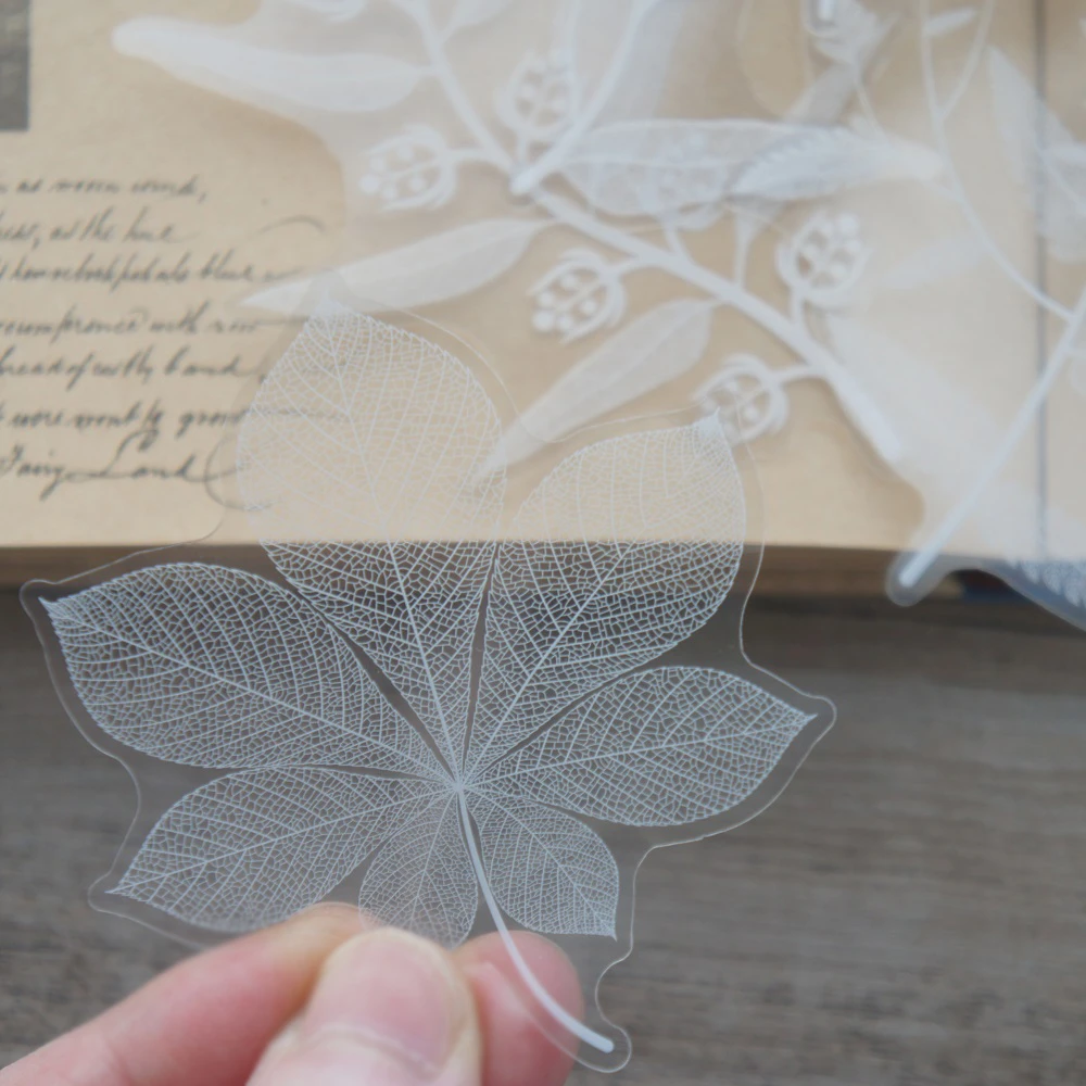 38pcs  White Plant Leaves Style Transparent Sticker Scrapbooking DIY Gift Packing Label Gift Decoration Tag