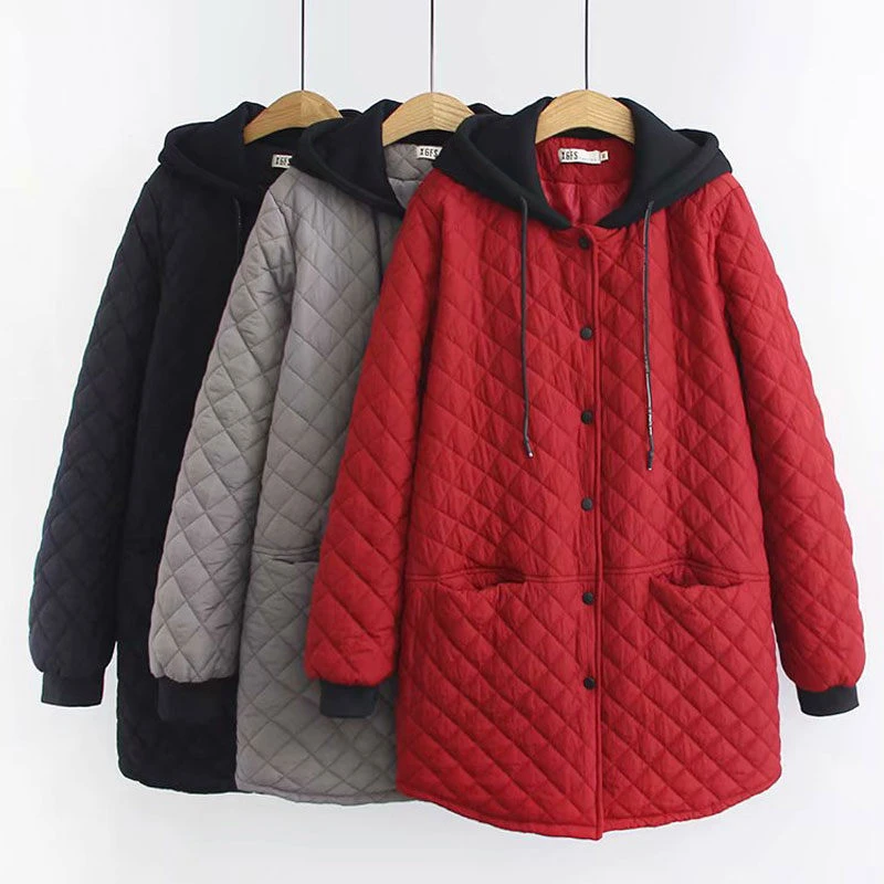 6XL Thick Cotton Coat Winter Large Size Women's Korean Casual Long Plaid Loose Hooded Jacket Shirt Abrigos Mujer Female Parka