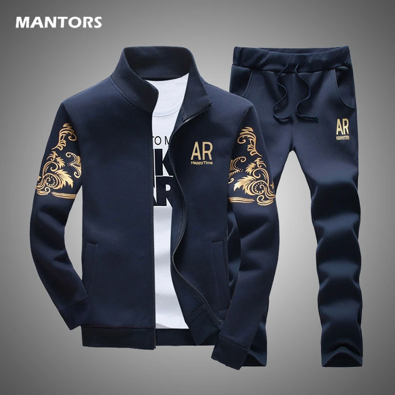 2021 Printed Tracksuit 2 Pieces Men's Sets Casual Sports Suit Spring Autumn Men Sportswear Zipper Hoodie+Pants Training Suit