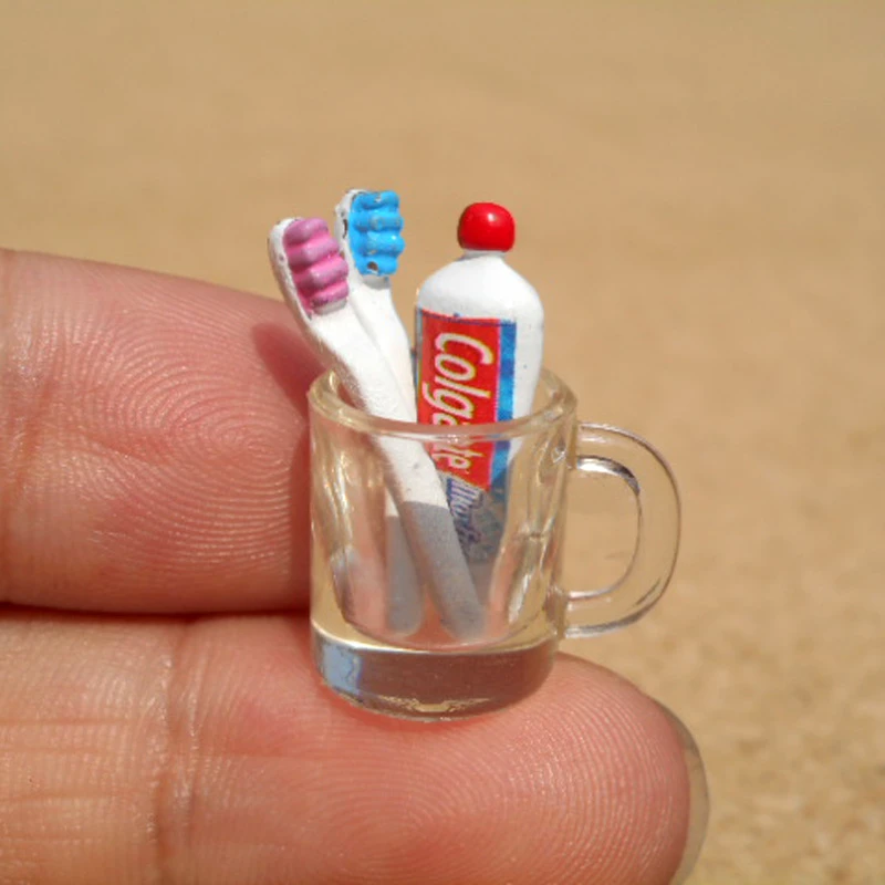 Cute dollhouse miniature mini cup toothpaste toothbrush forOB11 blyth barbies pullip 1/6 1/12 doll furniture accessories toy
