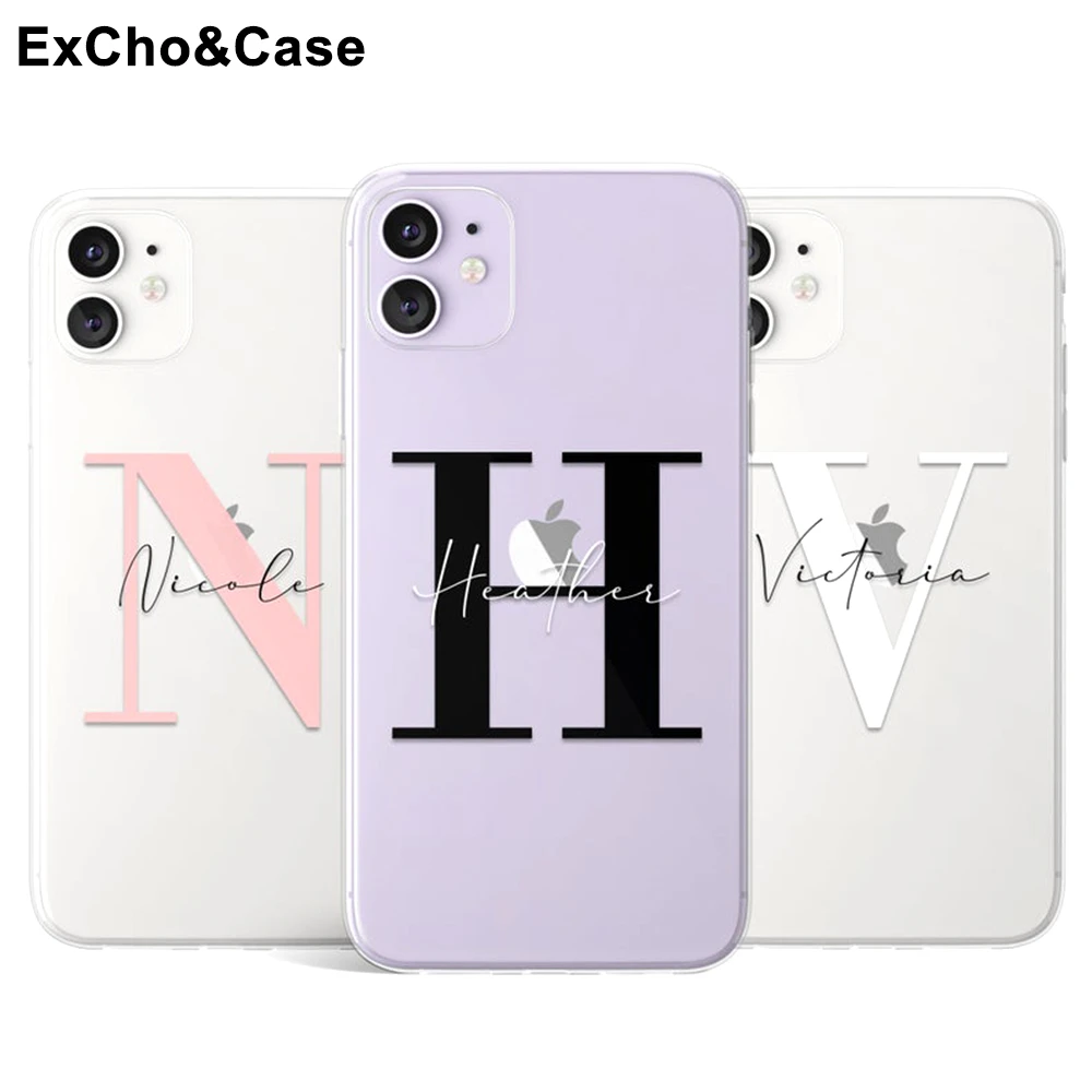 Custom Capital Letters Name Phone Case For iphone SE 2020 6 6S 7 8 Plus X XS XR XS Max 11 Pro 12 Mini MAX Transparent phone case