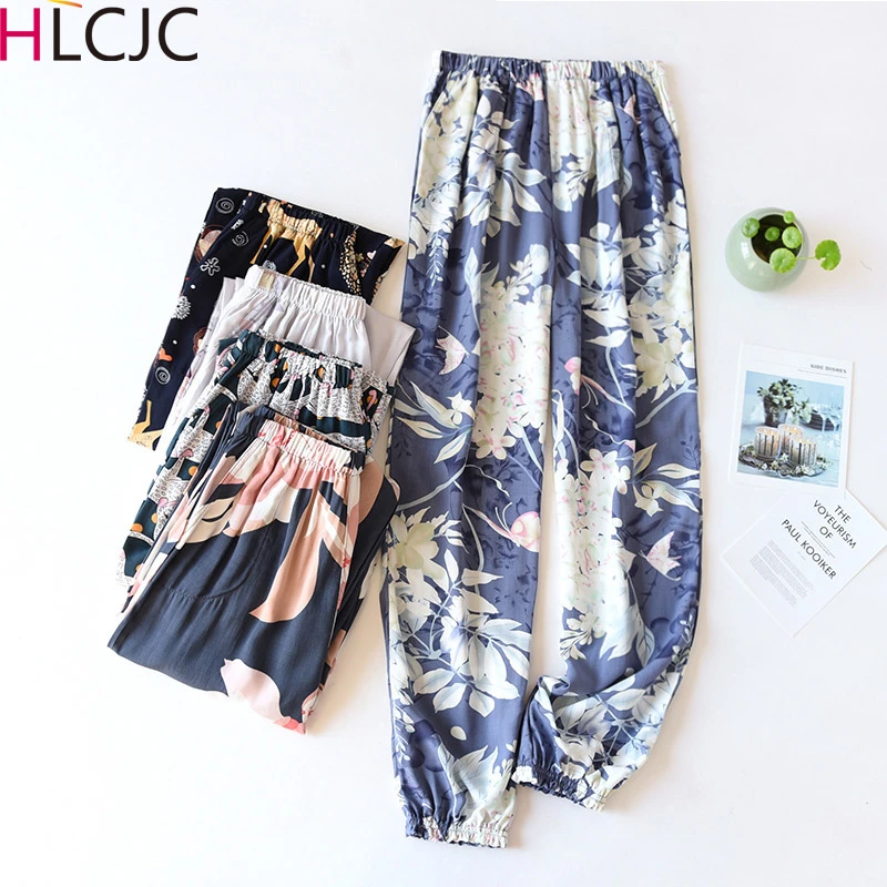 Summer Cotton Printing Women Pajama Bottoms Elastic Waist Ankle-Length Pants Sleep Wear for Women Lounge Wear Closing Pants