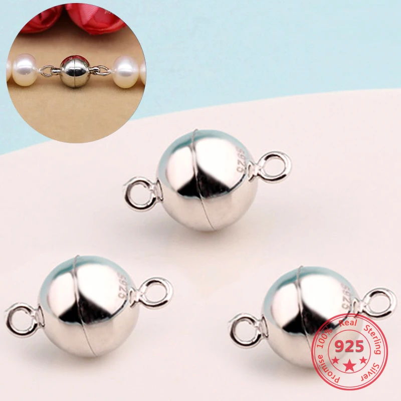 925  Silver Color Fittings Ball Shape Magnetic Clasp Converter 6mm 8mm Making Bracelet Necklace Jewelry Decoration Accessories