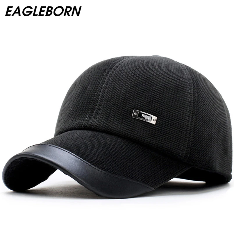 New Autumn Winter Men's Baseball Cap Keep Warm Corduroy Male Hat with Protective Ear Thickening Polar Fleece Lining Snapback Hat