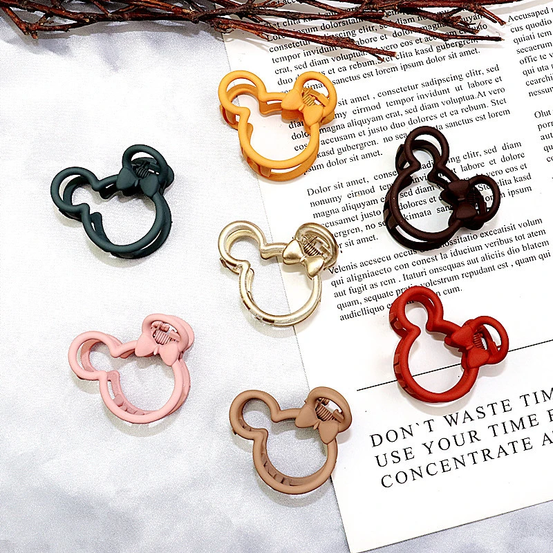 12 Colors New Women Girls Cute Hair Clip Metal Mickey Minnie Hairpin Mouse Hollow Solid Color Female Hair Accessories Hair Claws