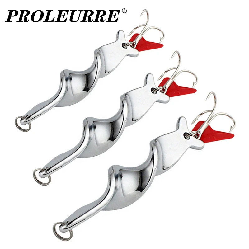 1PCS 10g 14g 21g 28g Rotating Metal Spinner Spoon Fishing Lure Hard Baits For Trout Pike Pesca Treble Hook Fishing Tackle