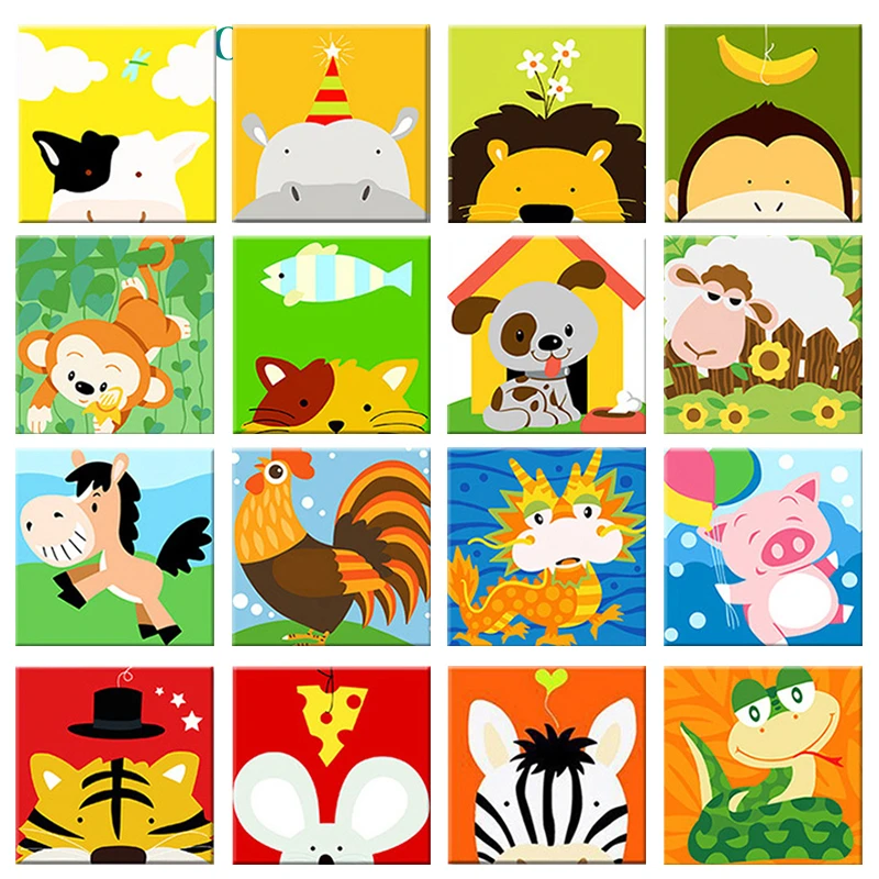 GATYZTORY Animals DIY Numbers Painting Kit Kids Image Paint By Numbers Hand Painted Unique Gift For Children Doctor 20x20cm