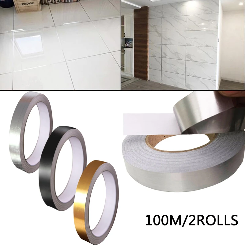 100M 2Rolls Ceramic Tile Mildewproof Gap Tape 5mm,10mm,20mm Gold Silver Black Tape Self Adhesive PVC Wall Floor Home Decor Tape