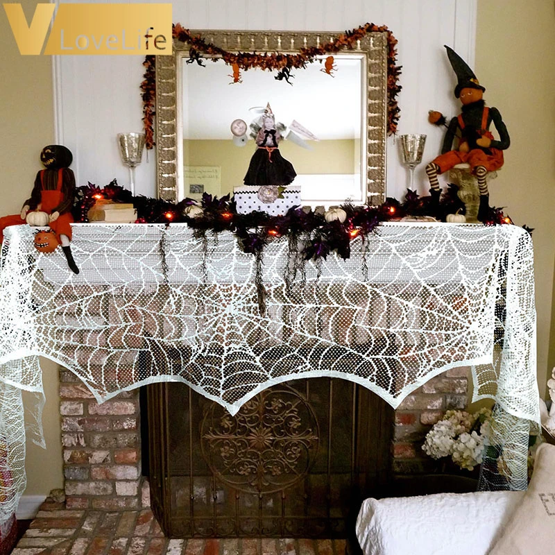 Halloween Decoration Lace Spider Fireplace Mantel Scarf Halloween Decor for Home Event Table cover Party Supplies Tablecloth