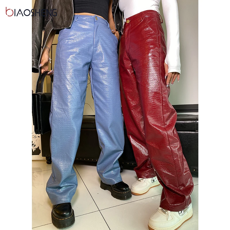 Faux Leather Pants Women's Pants High Waist Lady Loose Sexy Streetwear Fashion Elegant Straight Leg Pants Female Trouser