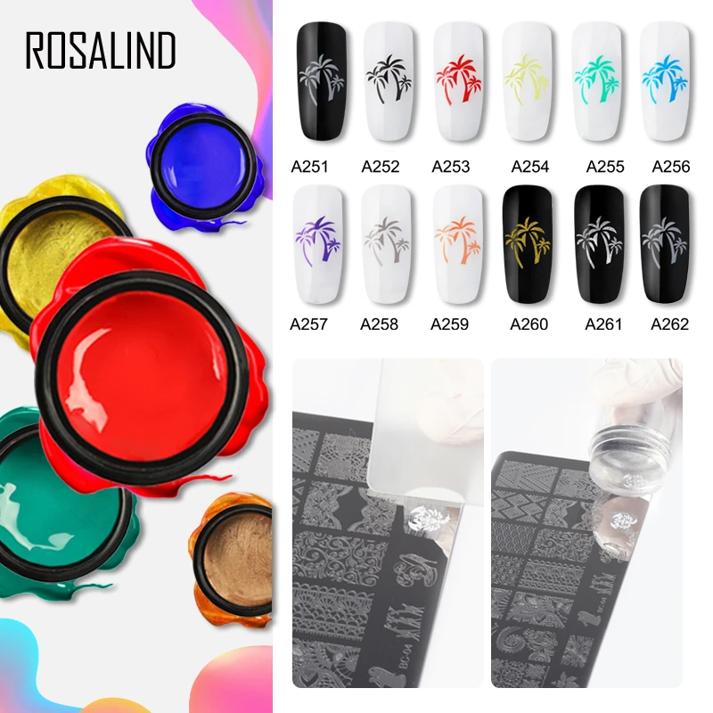 ROSALIND Nail Art Stamping Gel Plate Gel Varnish 5ml Extension Printing Oil Semi permanent Gel Nail Polish Set for Manicure