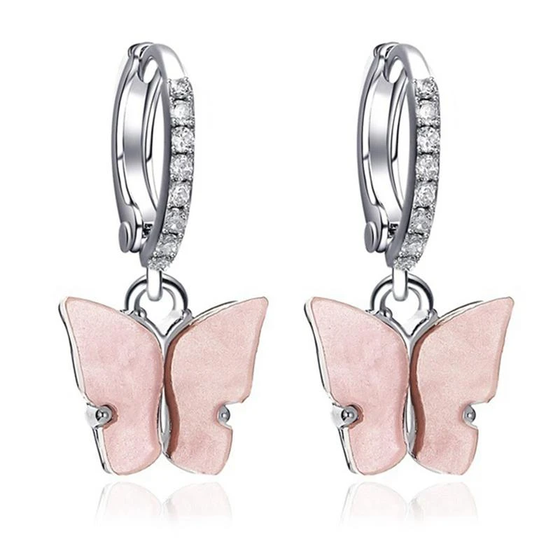 1 Pairs Fashion Women Butterfly Decor Pendant Earrings Rhinestone Decor Pierced Earrings Dangle Earrings Jewelry Accessories