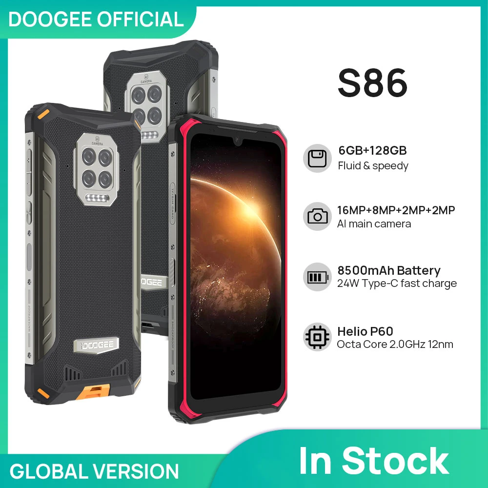DOOGEE S86 Rugged Smart Phone 6GB+128GB 8500mAh Super Battery  Smartphone IP68/IP69K Mobile Phone HelioP60 Octa Core Android 10