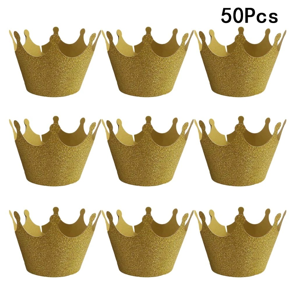 50pcs Gold Crown Cupcake Wrappers Cake Paper Cups Delicate Cupcake Wrapper Muffin Cup Liners Lace Cut Cup Wedding Birthday Party
