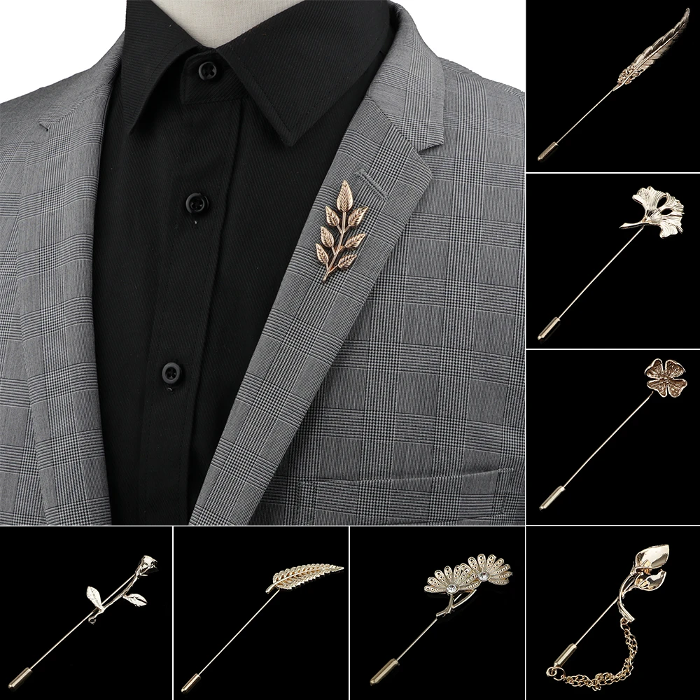 Men's Advanced Chic Brooches Gold/Black Leaf Pin Suit Shawl Lapel Pins Uxedo Corsage Hat Shirt Collar Pin Party Daily Accessory