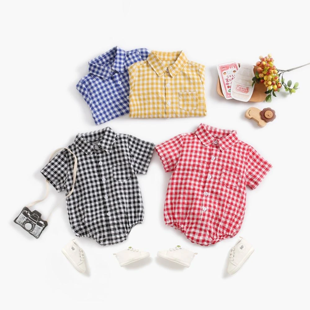 Sanlutoz Summer Baby Boys Bodysuits Cotton Baby Clothes Plaid Fashion Short Sleeve Infants Clothing Casual