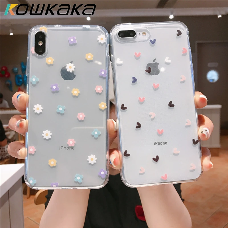 Cute Clear Cartoon Flower Phone Case For iPhone 13 11 Pro Max 12 Mini X XR XS Max SE 2020 6s 7 8 Plus Soft Love Heart Back Cover