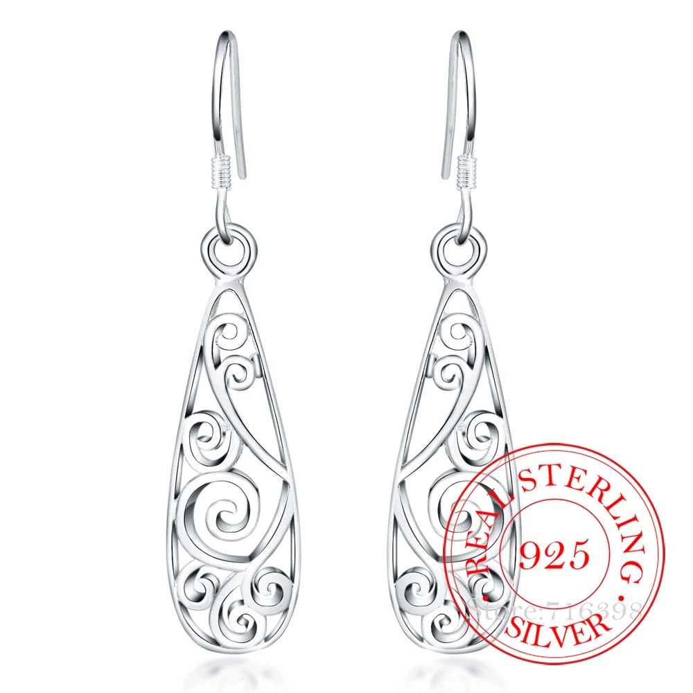 Hot 925 Sterling Silver Earring Korean Vintage Court geometric pattern Dangle Earrings For Women 2020 Engagement Wedding Jewelry