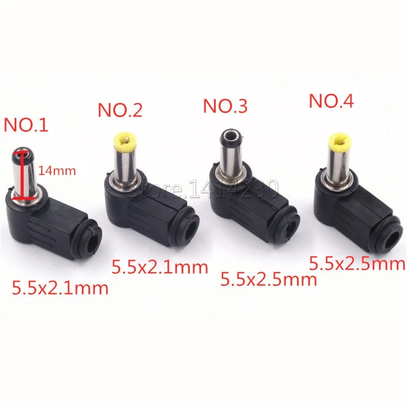 Hot Sale Jack Adapter 90 Degree Male 5.5x2.1mm 5.5x2.5mm length 14mm DC Power Male Plug