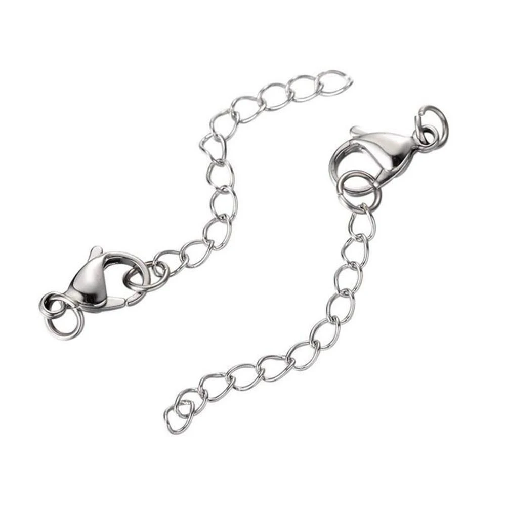 10pcs Stainless Steel Necklace Bracelet Extender Chain Set with Lobster Claw Clasps Length 2 Inch for Jewelry Making