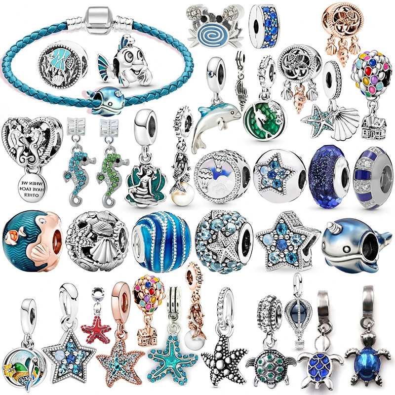 Fine Marine Series Whale Sea turtle Beads for Women Jewelry Making Fit Original Pandora Chrams Bracelet Starfish Pendant Pulsera