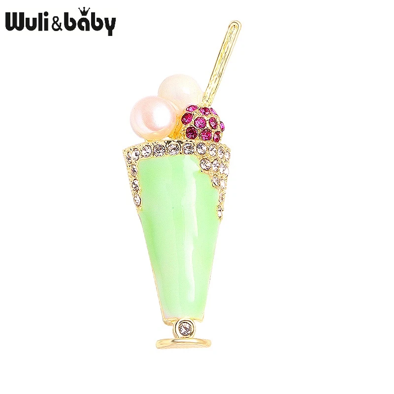 Wuli&baby Enamel Icecream Brooches Women Pearl Juice Drinks Party Casual Brooch Pins New Year Gifts