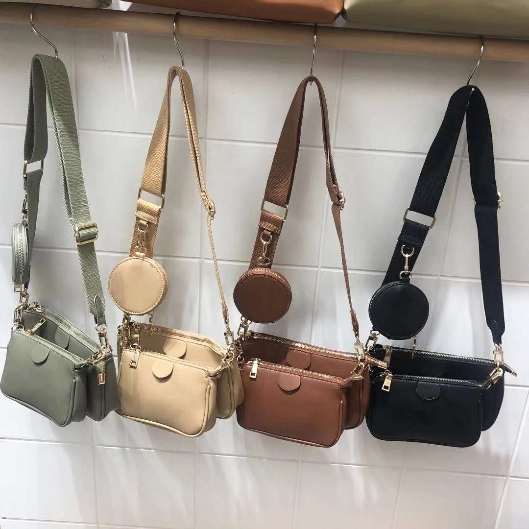 Fashion Solid Color PU Leather Shoulder Messenger Bag Casual Crossbody Bags Women Handbags Tote Bag 3 Sets Evening Clutch Purse