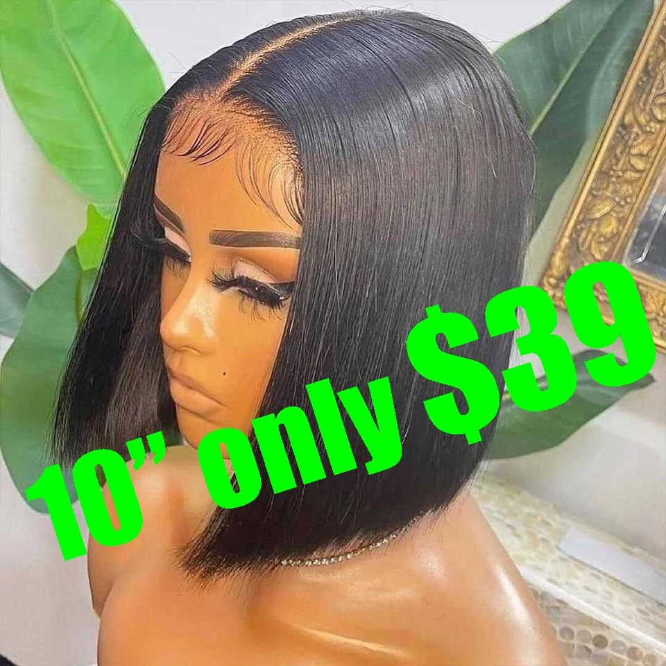 Short Bob Wig Straight Human Hair Wigs Transparent Bone Straight Closure Wig T Part Remy Indian Brazilian Hair Wigs For Women
