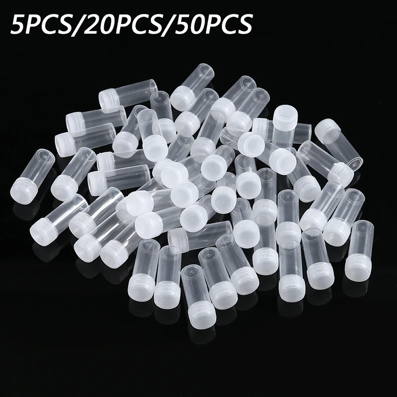 5/20/50pcs 5ml Plastic Sample Bottle Test Tube Mini Bottles Vials Storage Containers Translucent 14x40mm