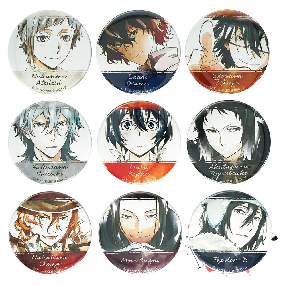 Bungo Stray Dogs Anime Badge Atsushi Nakajima Dazai Osamu Nakahara Chuya Fyodor Dostoevsky Ogai Mori Metal Badge Brooch Pins