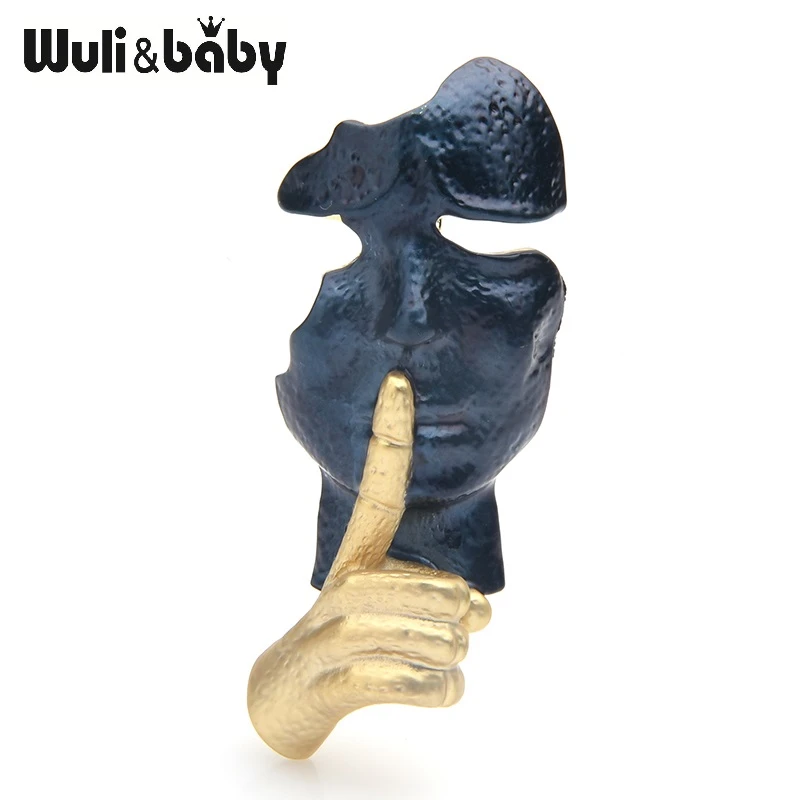 Wuli&baby Blue Gold Face Brooches Women Men Alloy Secret Pose Brooch Pins Gifts