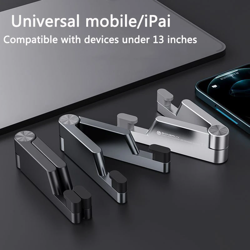 T1 Universal Mini Size Aluminum Portable Folding Desk Mount Holder Bracket Mobile Phone Cradle Foldable Stand for Cellphone iPad