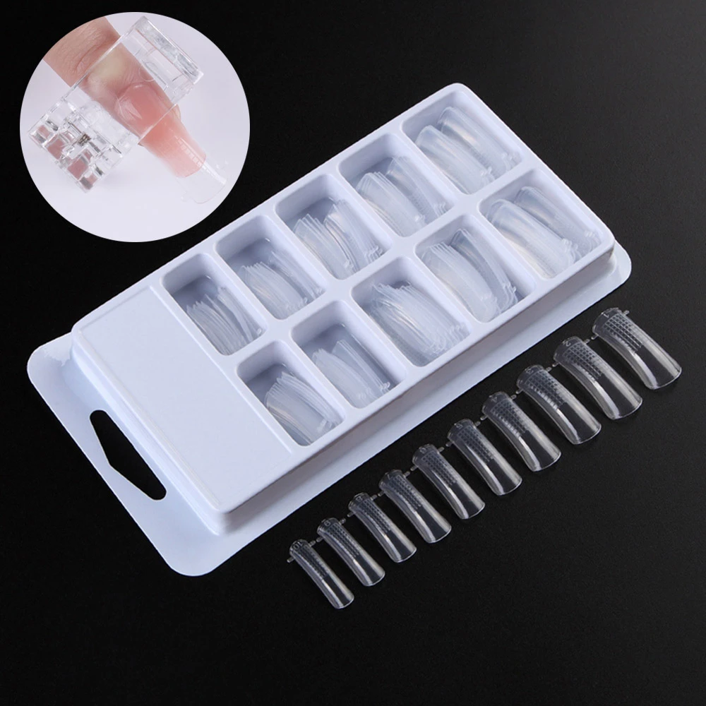 100PCs/Box False Nails Mold Clear Full Cover Poly Nail Tips Scale Tools With Clip UV Gel Acrylic Quickly Extended False Nails