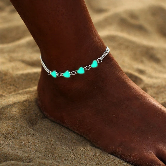 Vintage Luminous Beach Anklet Foot Chain Shell hard Fashion Jewelry Charming Glow In The Dark Heart Anklet