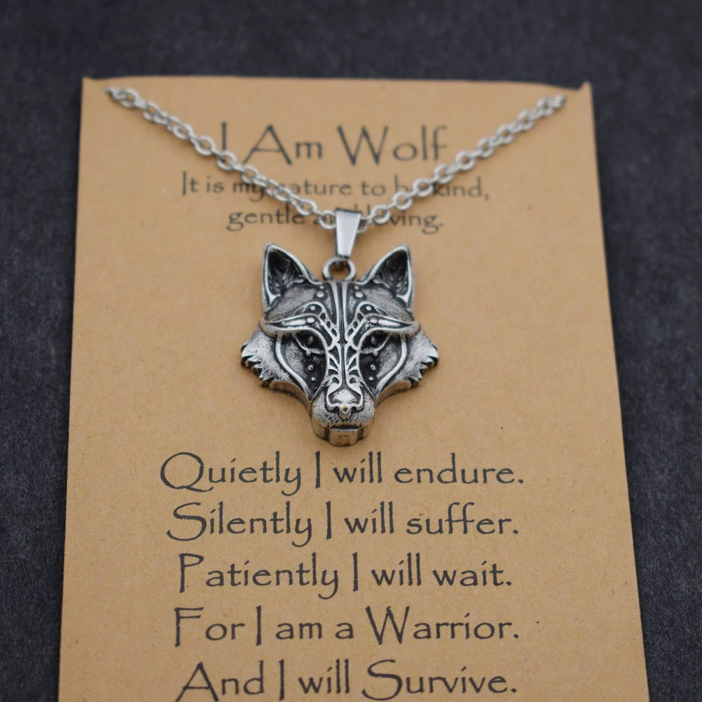 Norse i am wolf Viking Celtics wolf necklace  Totem Amulet with card
