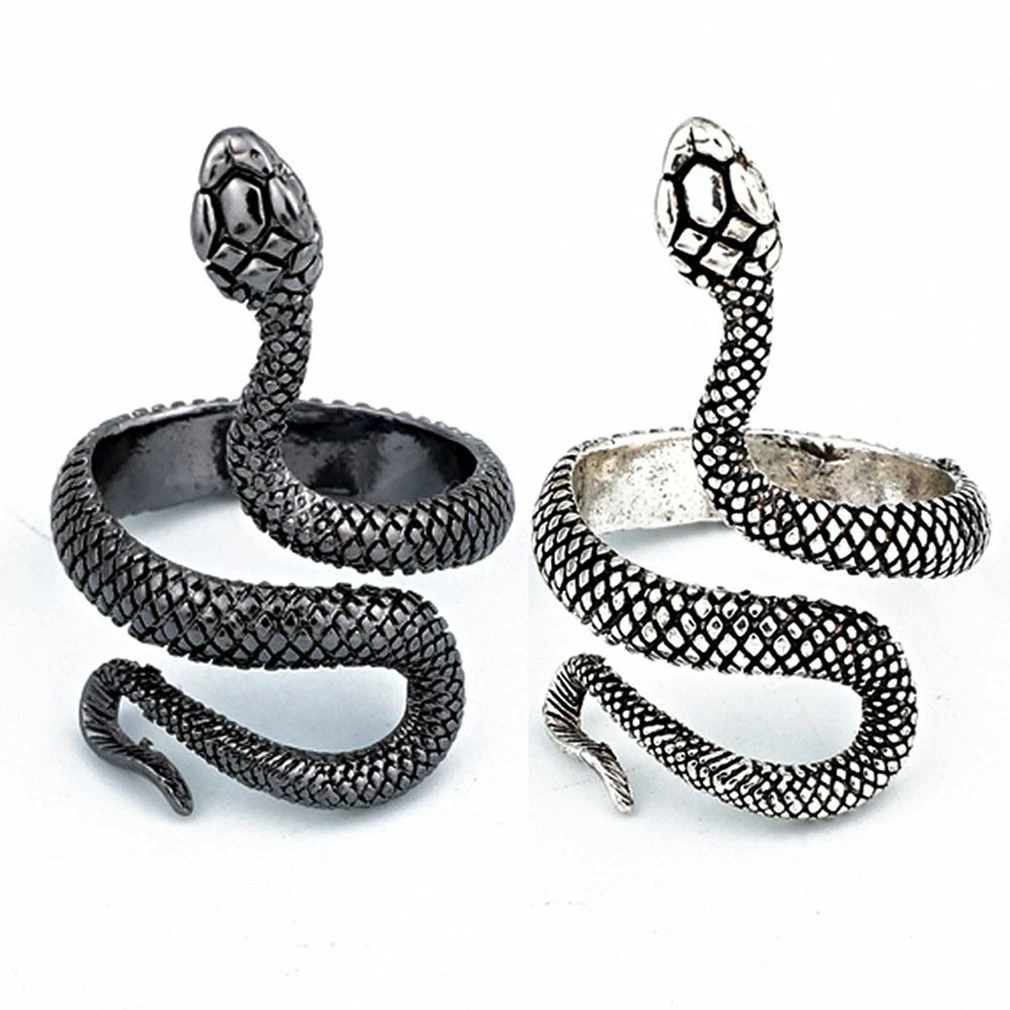 New 2021 European And American Vintage Silver-Plated Paint Snake Ring Men And Women Universal Ring Adjustable Ring Jewelry