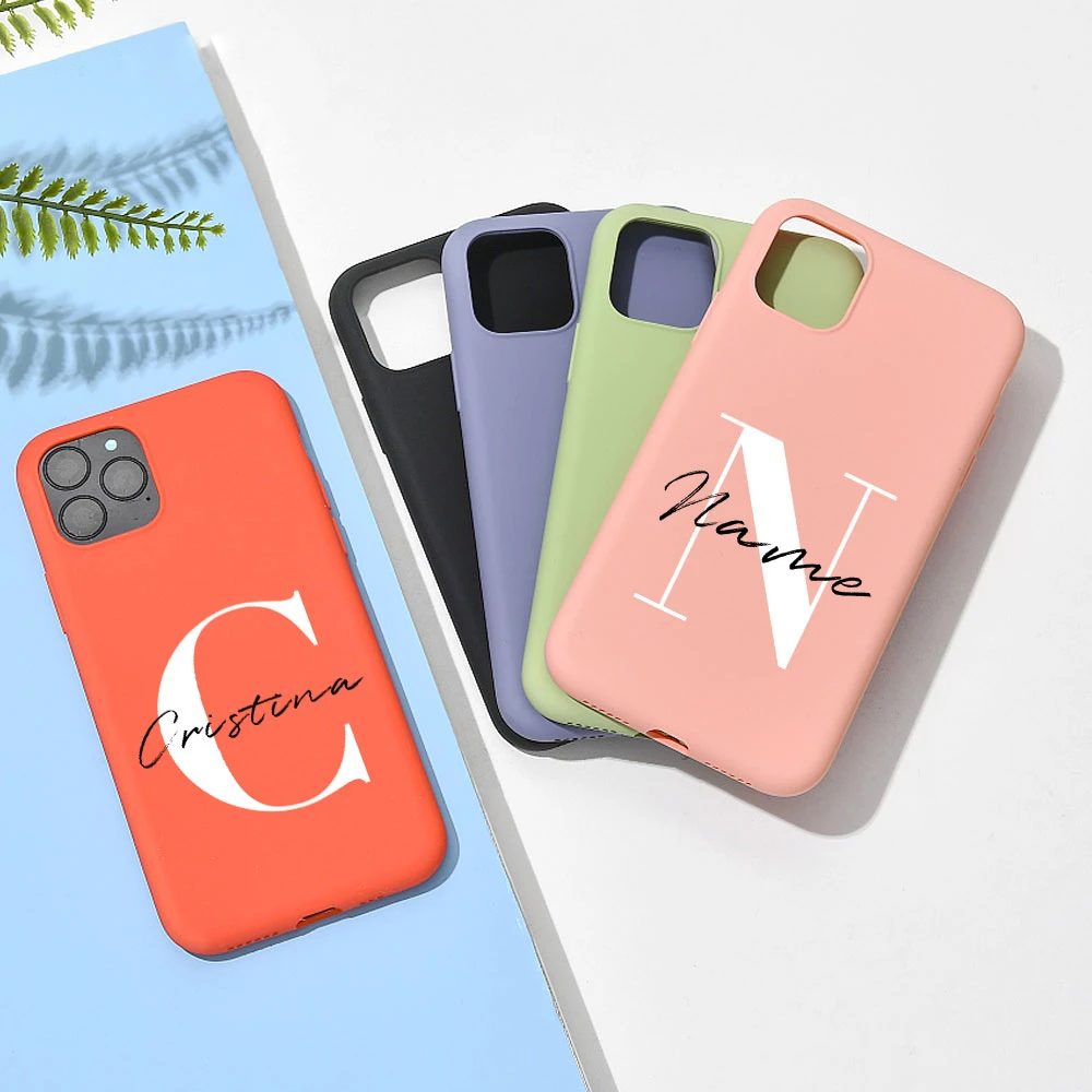 Custom Capital Letters Name For iphone 11 12 Pro Max Phone Case For X XS XR 7 8 Plus 6 6S Silicone Cover DIY Logo Picture Design