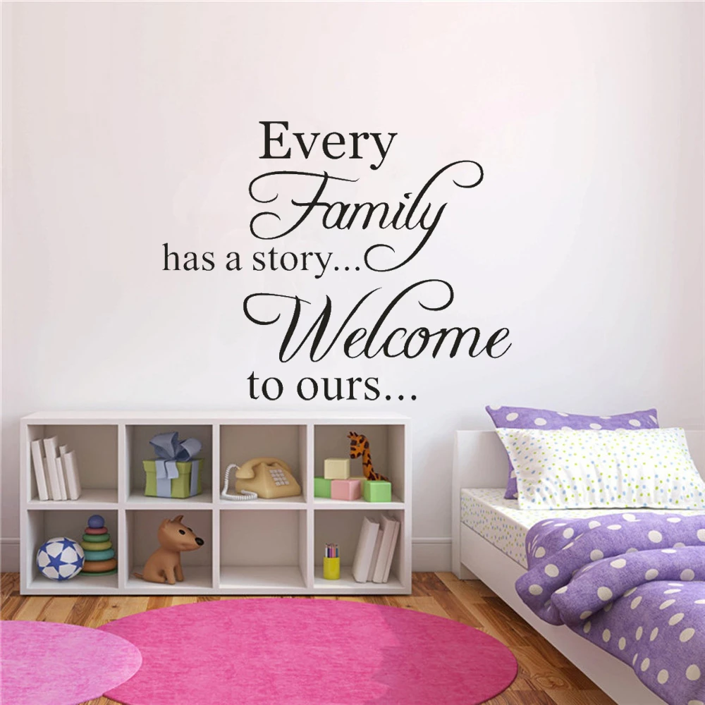 1pcs PVC Welcome ours wall stickers every family has a story decorative removable wall stickers My heart vinyl Home Decor