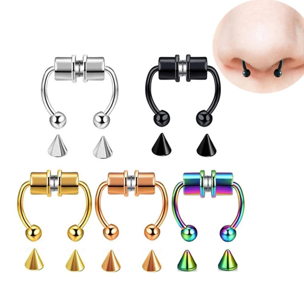Magnetic Nose Ring for Women Men Reusable Nose Ring Alloy False Nose Hoop Pircing Jewelry for Party Bar 2021 New