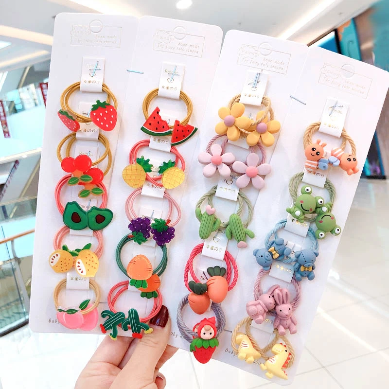 Raindo 1 Set New Girls Cute Candy Cartoon Fresh Fruit Rubber Bands Children Baby Sweet Elastic Hair Bands Kids Hair Accessories