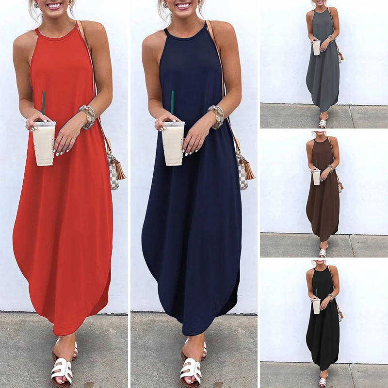 VONDA  Dress Women Sexy Sleeveless Backless Party Strap Long Maxi Dresses Office Ladies 2021 Casual Summer Vestidos